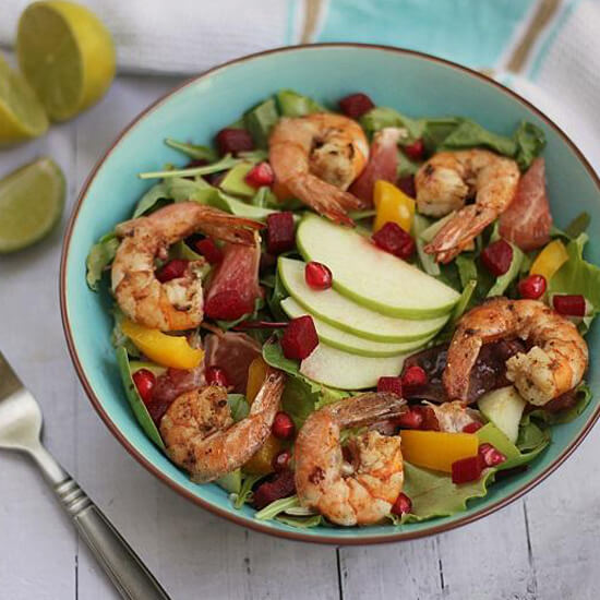 Grilled Shrimps Salad With Citrus And Beets